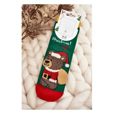 Women's Christmas socks with teddy bear, green