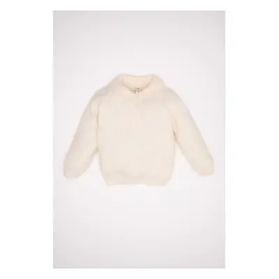 DEFACTO Baby Girl Beige Large Collar Zippered Knitwear Sweater