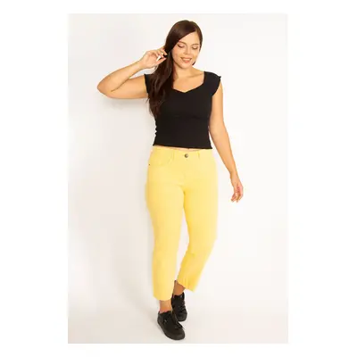 Şans Women's Plus Size Yellow Pockets Jeans Trousers