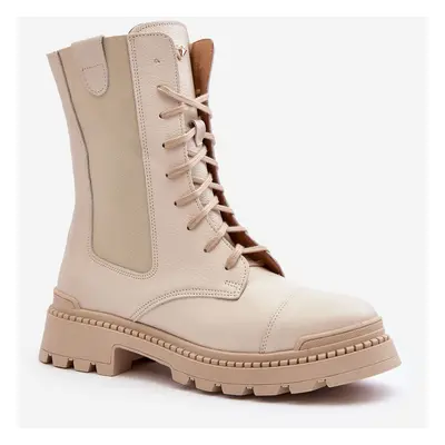 Women's leather work boots lace-up light beige Nicole