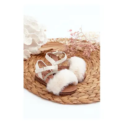 Children's Velcro sandals with fur, white Rosavere