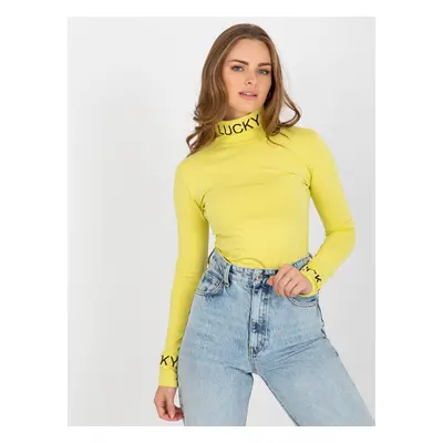 Light yellow cotton turtleneck blouse Yarina slim fit