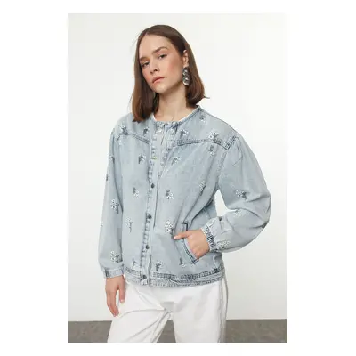 Trendyol Blue Embroidered Denim Jacket