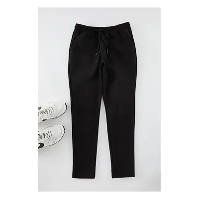 Trendyol Black Slim Fit Elastic Waist Suede Trousers