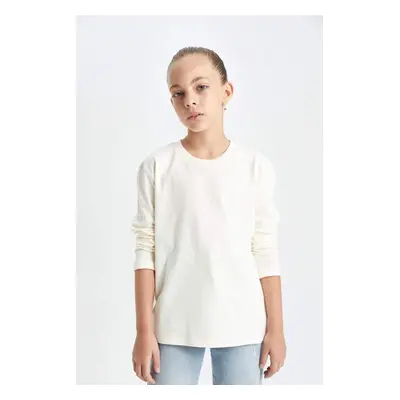 DEFACTO Girl White Crew Neck Combed Cotton Long Sleeve School T-Shirt U6810a623au