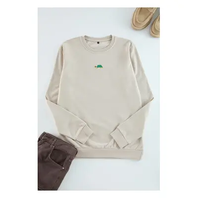 Trendyol Stone Regular/Normal Cut Crew Neck Etamine Animal Embroidered Sweatshirt