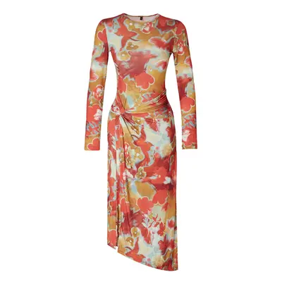 Trendyol Limited Edition Printed, Fitted, Stretchy Midi Knitted Dress with Tie Detail