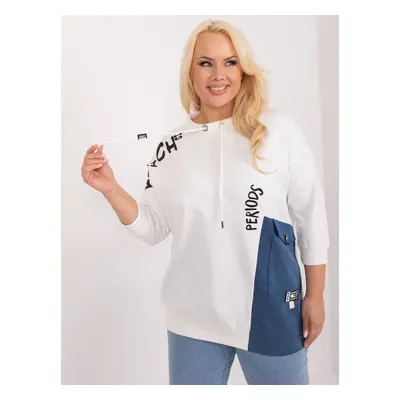 Ecru longer blouse plus size with lettering