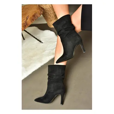 Fox Shoes R404020302 Women's Black Suede Thin Heeled Pleated Boots