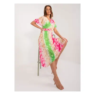 Pink and green women's dress with short sleeves