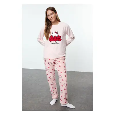 Trendyol Hello Kitty Licensed Pink Heart Fleece Winter Knitted Pajamas Set