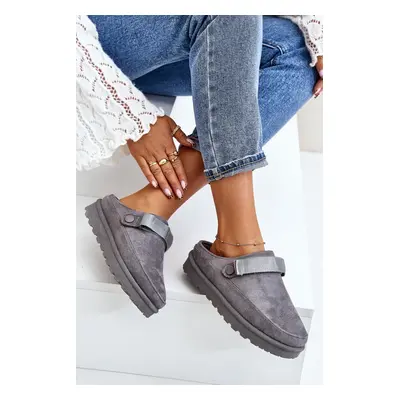 Women's insulated slippers with fur on a platform gray Azida