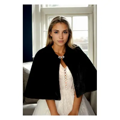 61601 Dewberry Long Brooch Bridal Bolero Shawl-BLACK