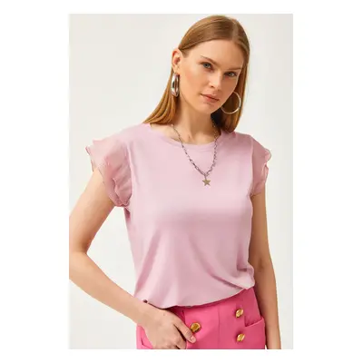 Olalook Women's Dried Rose Sleeve Pleated Knitted Viscose Blouse