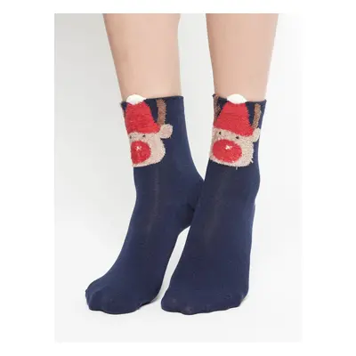 Socks with teddy bear head application navy blue