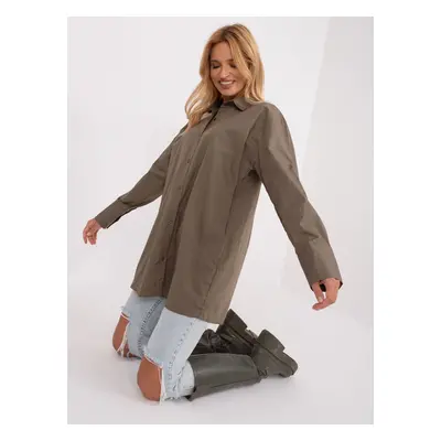 Khaki long shirt with collar