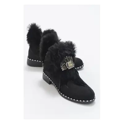 LuviShoes Abuse Women's Black Suede & Shearling Boots