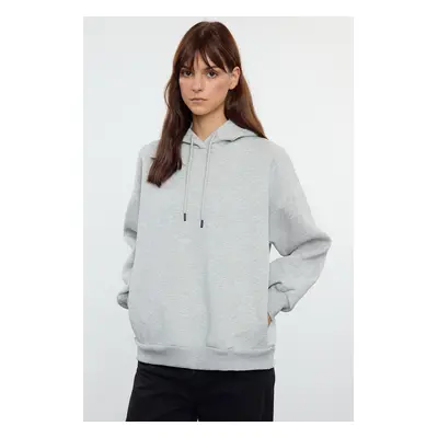 Trendyol Gray Melange Thick Inside Fleece Pocket Hooded Regular/Normal Fit Knitted Sweatshirt