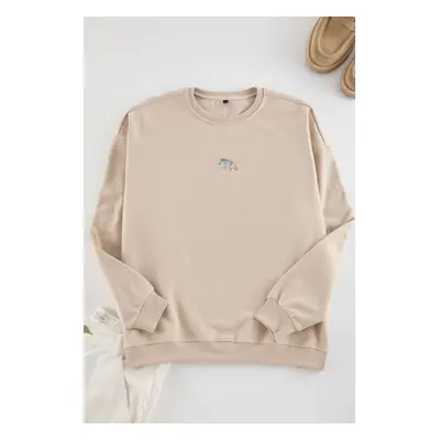 Trendyol Stone Crew Neck Long Sleeve Sweatshirt