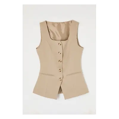 Trendyol Mink Premium Square Collar Fitted Vest