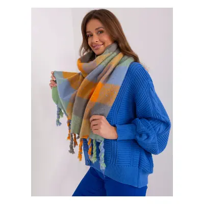 Orange and green scarf with decorative fringe