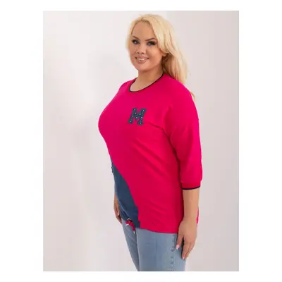 Plus size fuchsia long blouse with 3/4 sleeves