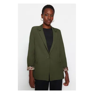 Trendyol Dark Khaki Regular Fit Leopard Lined Blazer Jacket