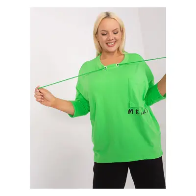 Light green loose plus size blouse with pocket