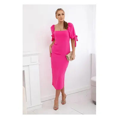 Women's dress gathered at the back with tied sleeves - fuchsia