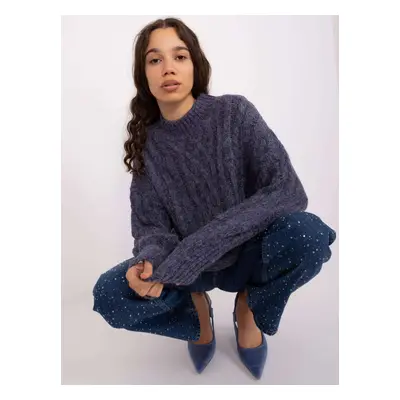 Navy blue knitted sweater with cables