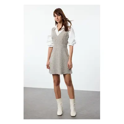 Trendyol Beige Plaid / Checked Gilet Mini Woven Dress