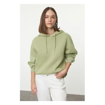 Trendyol Mint Oversize Thick Fleece Lined Hooded Knitted Sweatshirt