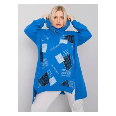 Dark blue plus size sweatshirt with print and application