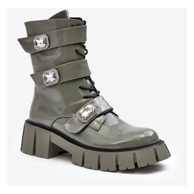 Women's Patent Work Boots Green S.Barski