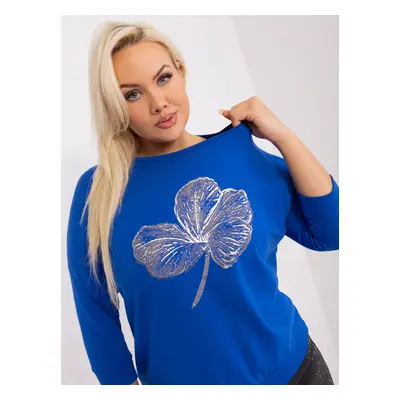 Cobalt blue oversized women's blouse with print