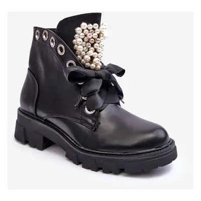 Leather trimmed low heeled boots, black Binga