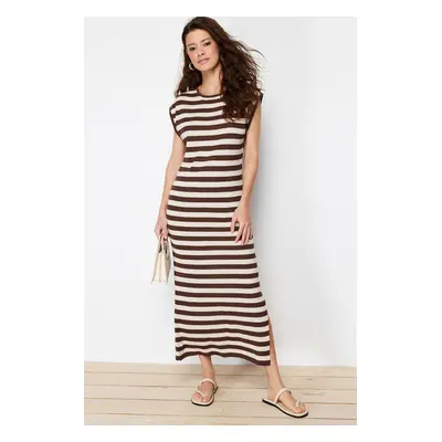 Trendyol Brown Maxi Knitwear Cotton Striped Dress