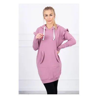 Dress with decorative ruffles and hood dark pink