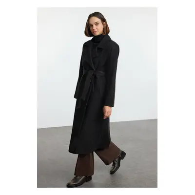 Trendyol Black Belted Regular Wool Long Coat Formal Lined Coat