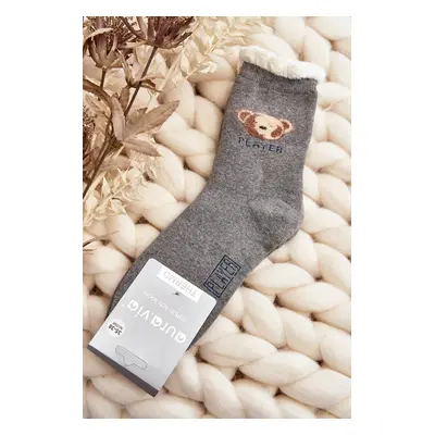 Thick cotton socks with teddy bear, grey