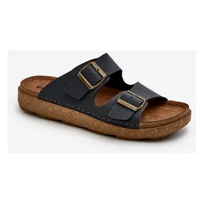 Lightweight, comfortable men's slippers with Inblu buckles dark blue