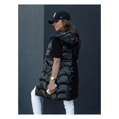 Women's quilted vest with hood long CHARMVEST black Dstreet