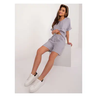 Grey summer set with oversize blouse and shorts