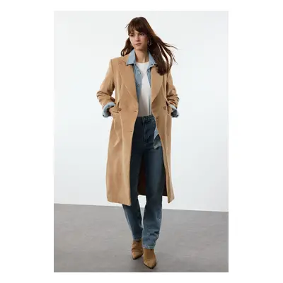 Trendyol Camel Pocket Detailed Regular Wool Long Coat