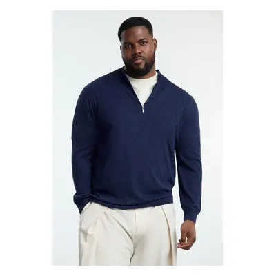 Trendyol Navy Blue FL Men's Regular Half Turtleneck Baklava Knitwear Plus Size Sweater