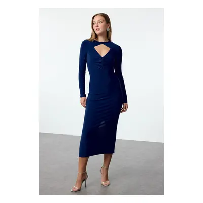 Trendyol Saxe Body-Sit Window/Cut Out Detailed Knitted Draped Chic Evening Dress