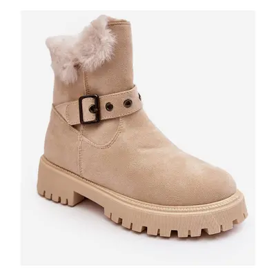 Beige Morcos Women's Ankle Boots with Fur Zipper