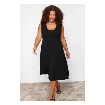 Trendyol Curve Black Single Jersey Knitted Plus Size Dress