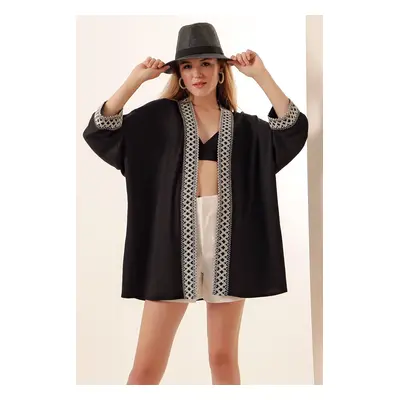 Bigdart Embroidered Knitted Kimono - Black