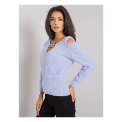 RUE PARIS Light blue sweater with a triangle neckline